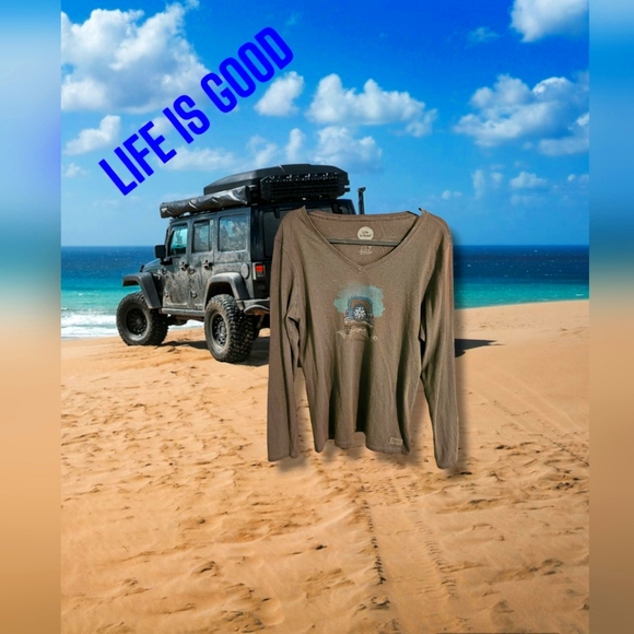 Life Is Good Tops - LIFE IS GOOD GO PLACES WOMEN'S LONG SLEEVE COOL TEE IN GREY & BLUE Sz LARGE